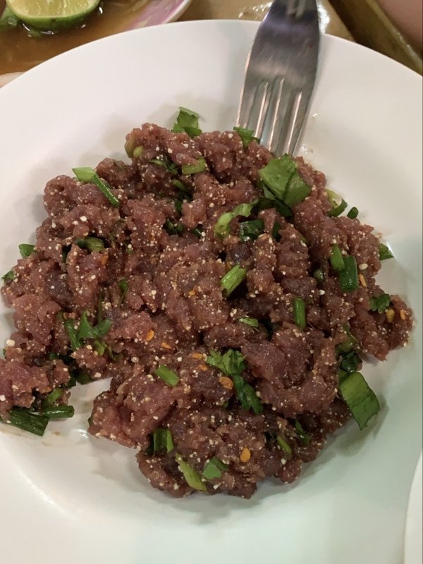 Koi pla (rauwe vissalade) – ก้อยปลา (Thais gerecht)